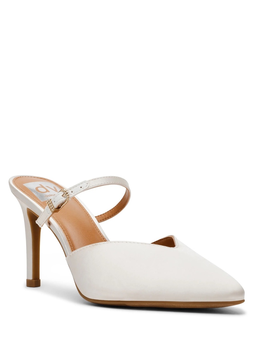 DV by Dolce Vita Ivory Satin Elegant Mule Pointed Pump with Gold Buckle